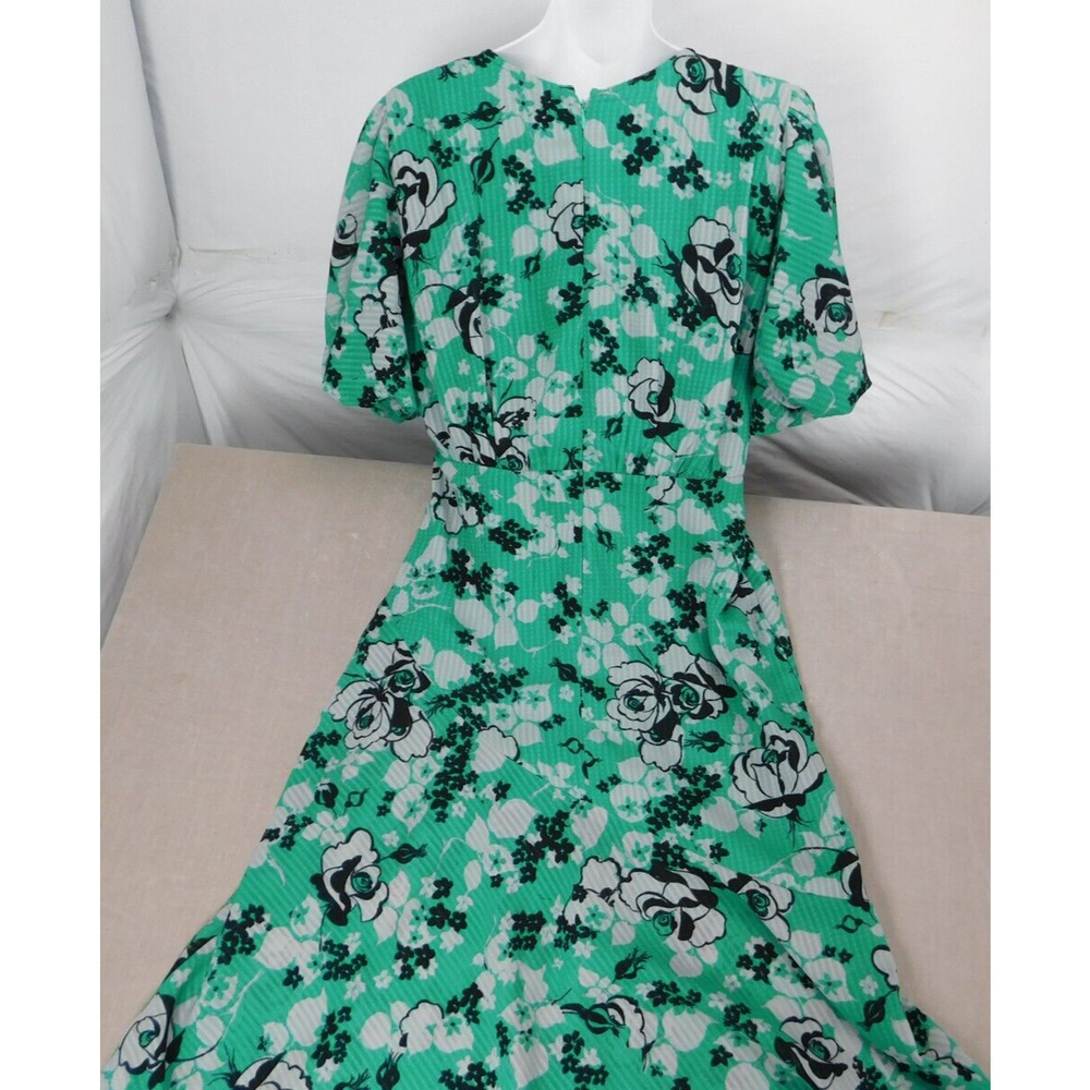 ASOS Puff Sleeve Ruched Green Floral Midi Dress Sz 8 - Picture 6 of 13